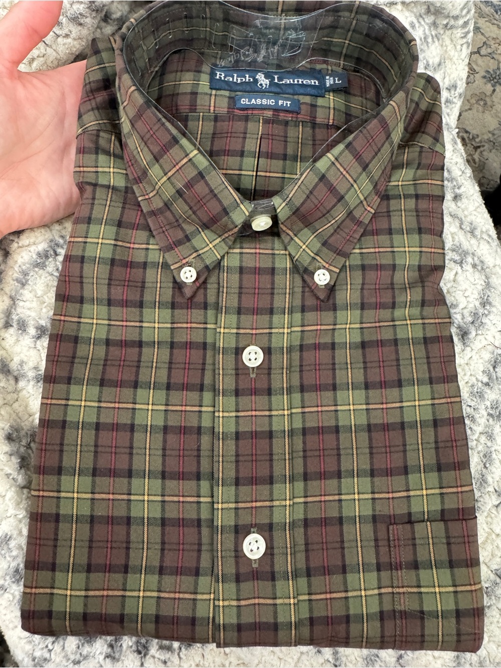 NEW Men’s Large Ralph Lauren Classic Fit Green Plaid Button-Down Shirt